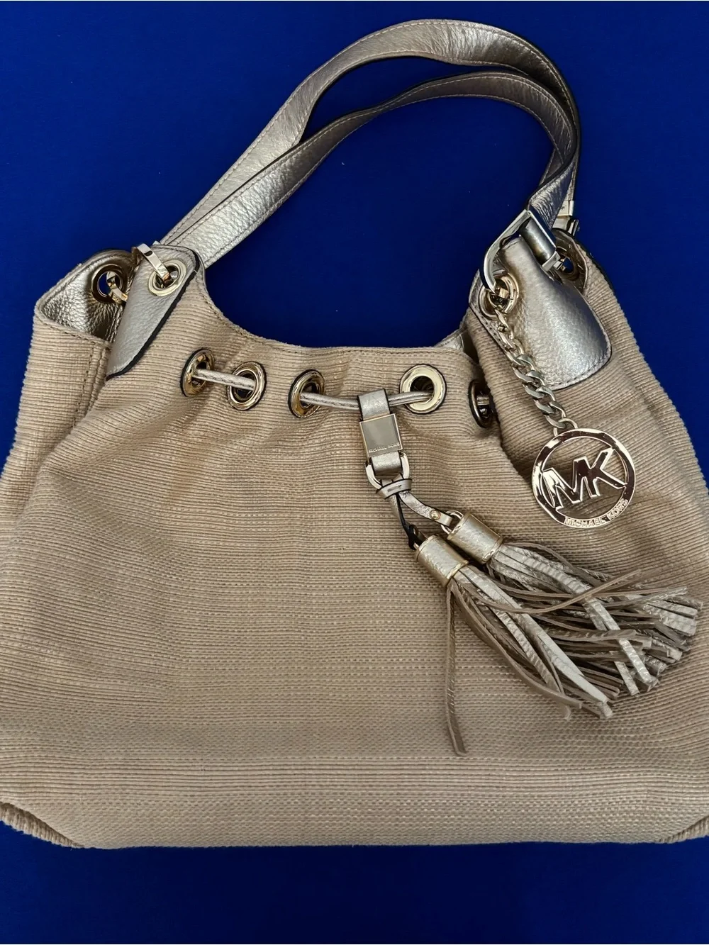 Michael Kors Metallic Gold-Tone Tassel Shoulder/Hobo Bag